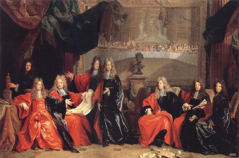 Nicolas de Largilliere The provost and Municipal Magistrates of Paris Discussing the Celebration of Louis XIV-s Dinner at the hotel de Ville after his Recovery in 1687 oil painting picture